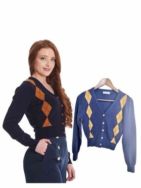 Banned Retro Argyle Crop Cardigan size Medium